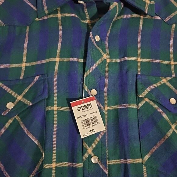 Wrangler Wrancher Shirt Mens Large Blue Plaid Pearl Snap Long Sleeve Western - Picture 2 of 6